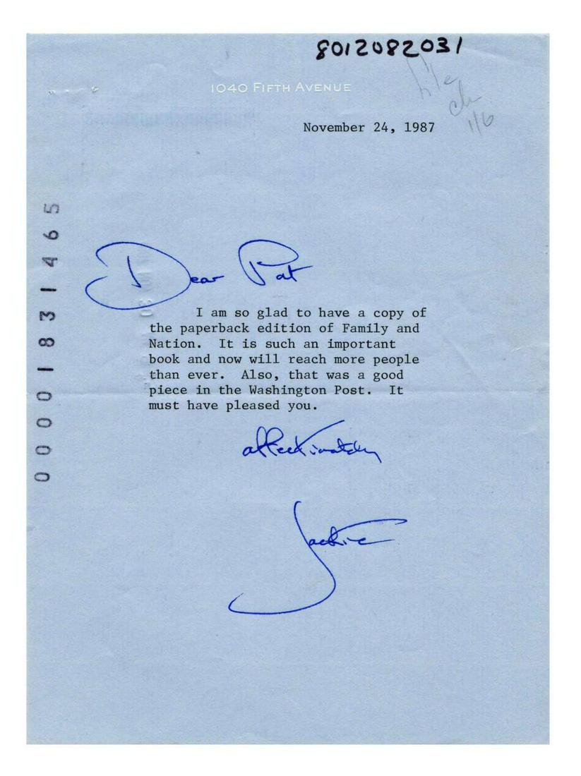 Jackie Kennedy TLS to Daniel P. Moynihan (1 of 2)