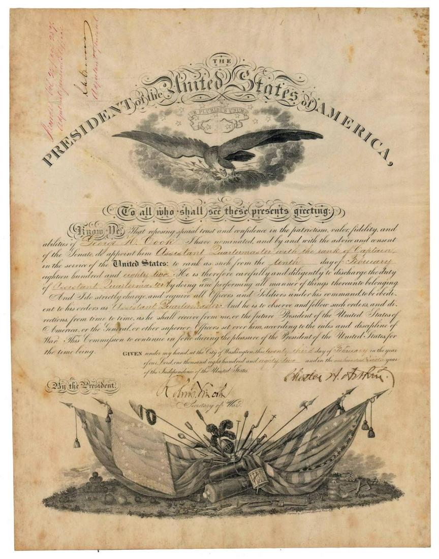 Chester A Arthur Signed Military Commission, (1 of 2)