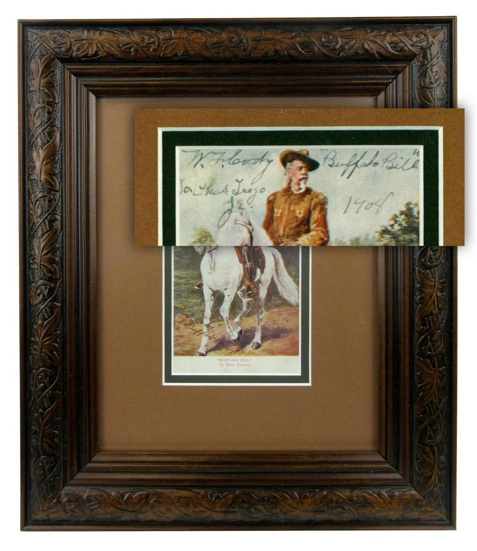 W.F. Cody / Buffalo Bill Dual Signed Vintage Postcard,: W.F. Cody / Buffalo Bill Dual Signed Vintage Postcard, Superb Presentation Vintage color postcard 2x signed by American frontiersman William Frederick "Buffalo Bill" Cody (1846-1917) as "W.F. Cody 'Bu