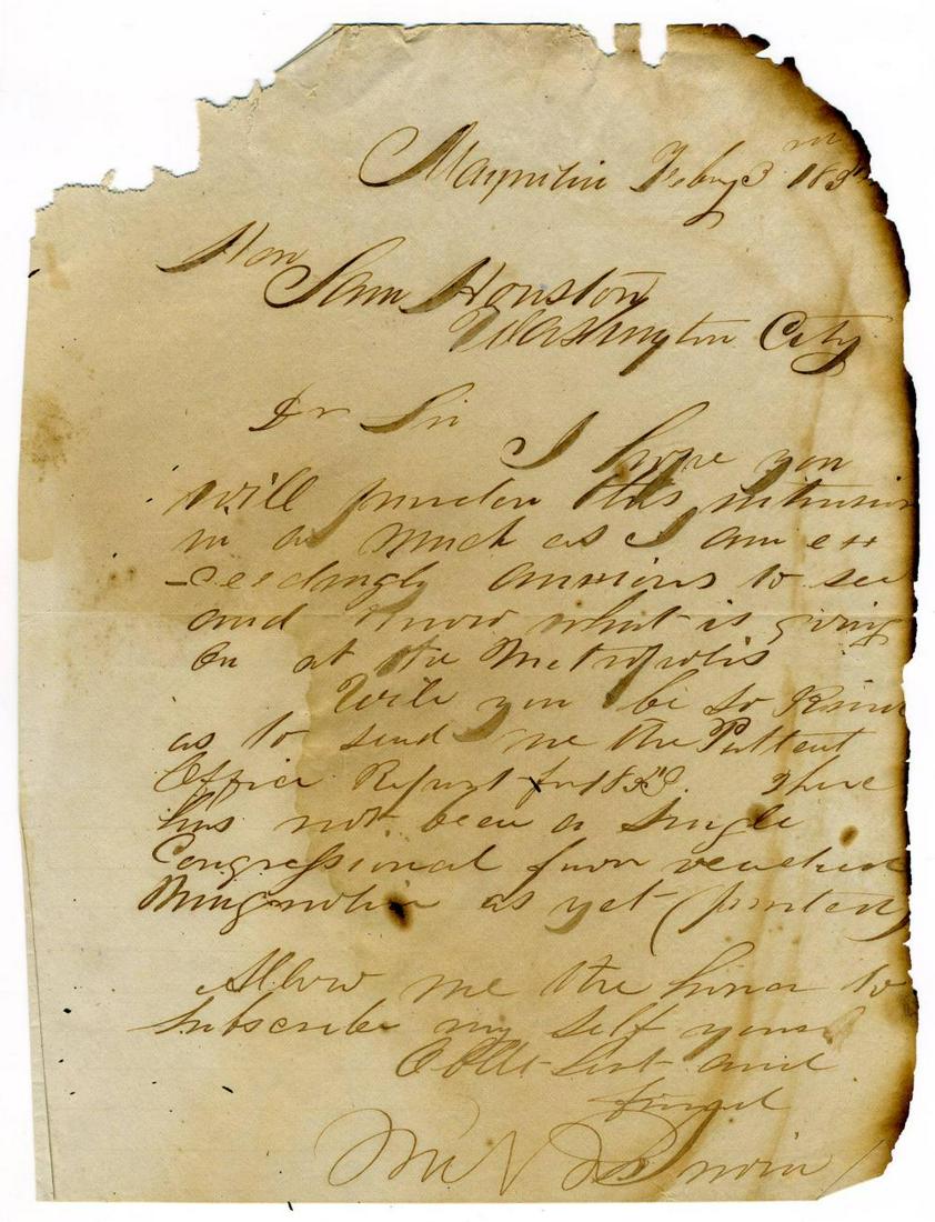 To Sam Houston request for Texas Post for 1853 (1 of 3)