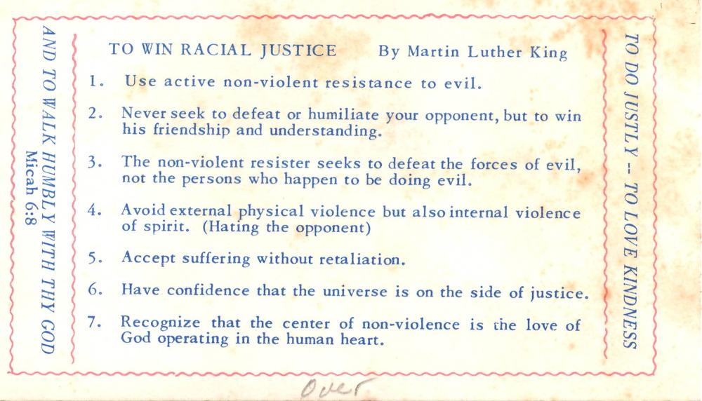 M.L. King "To Win Racial Justice" Card (1 of 1)