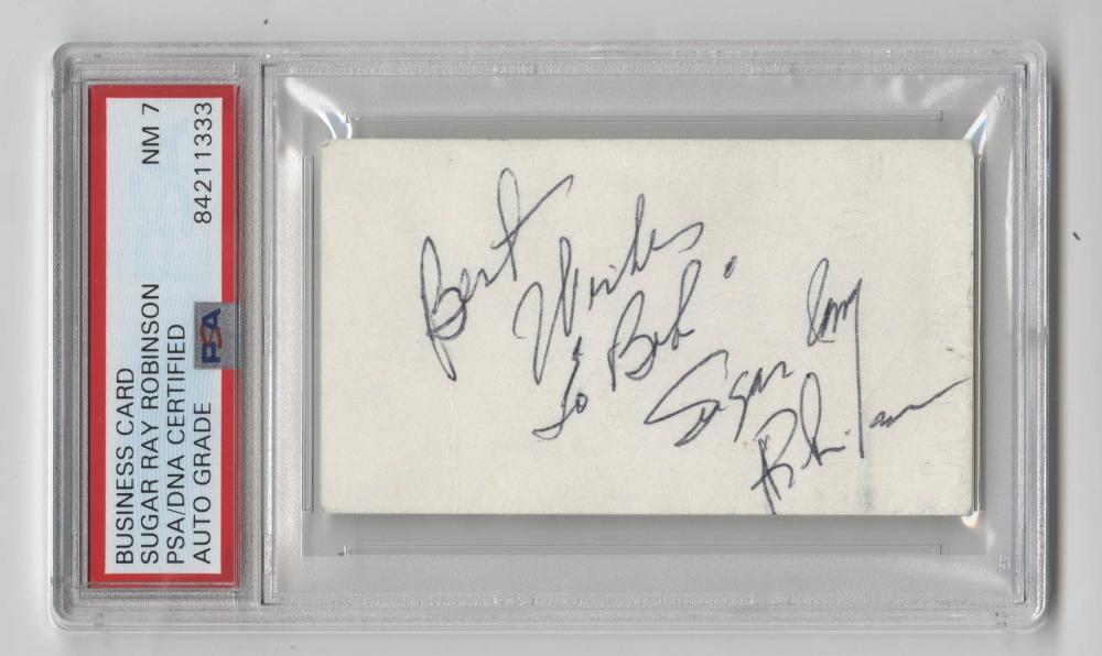 Sugar Ray Robinson Signature, PSA Slabbed and Graded NM (1 of 2)