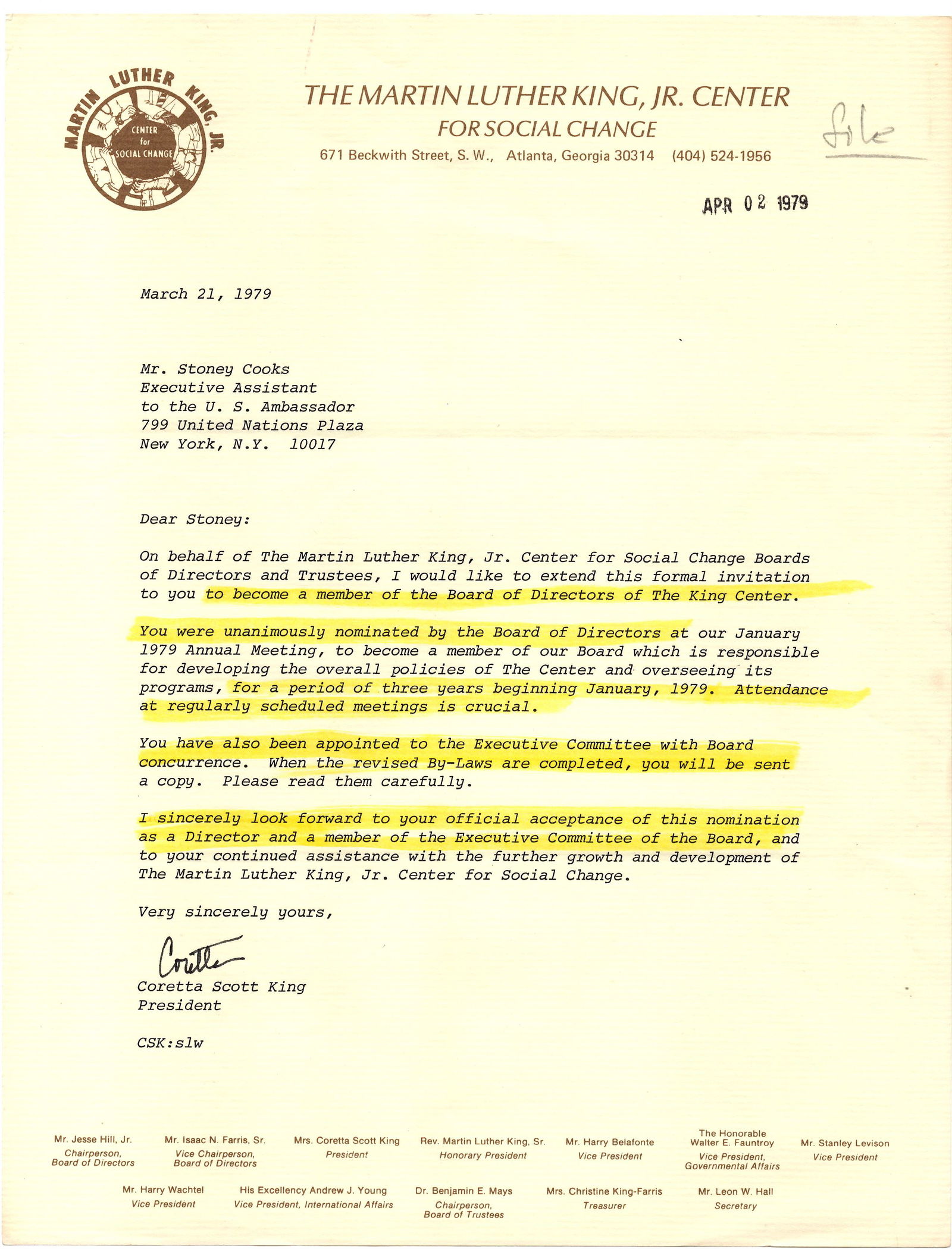 Three Typed Letters Signed by Mrs. ML King to Stoney (1 of 4)