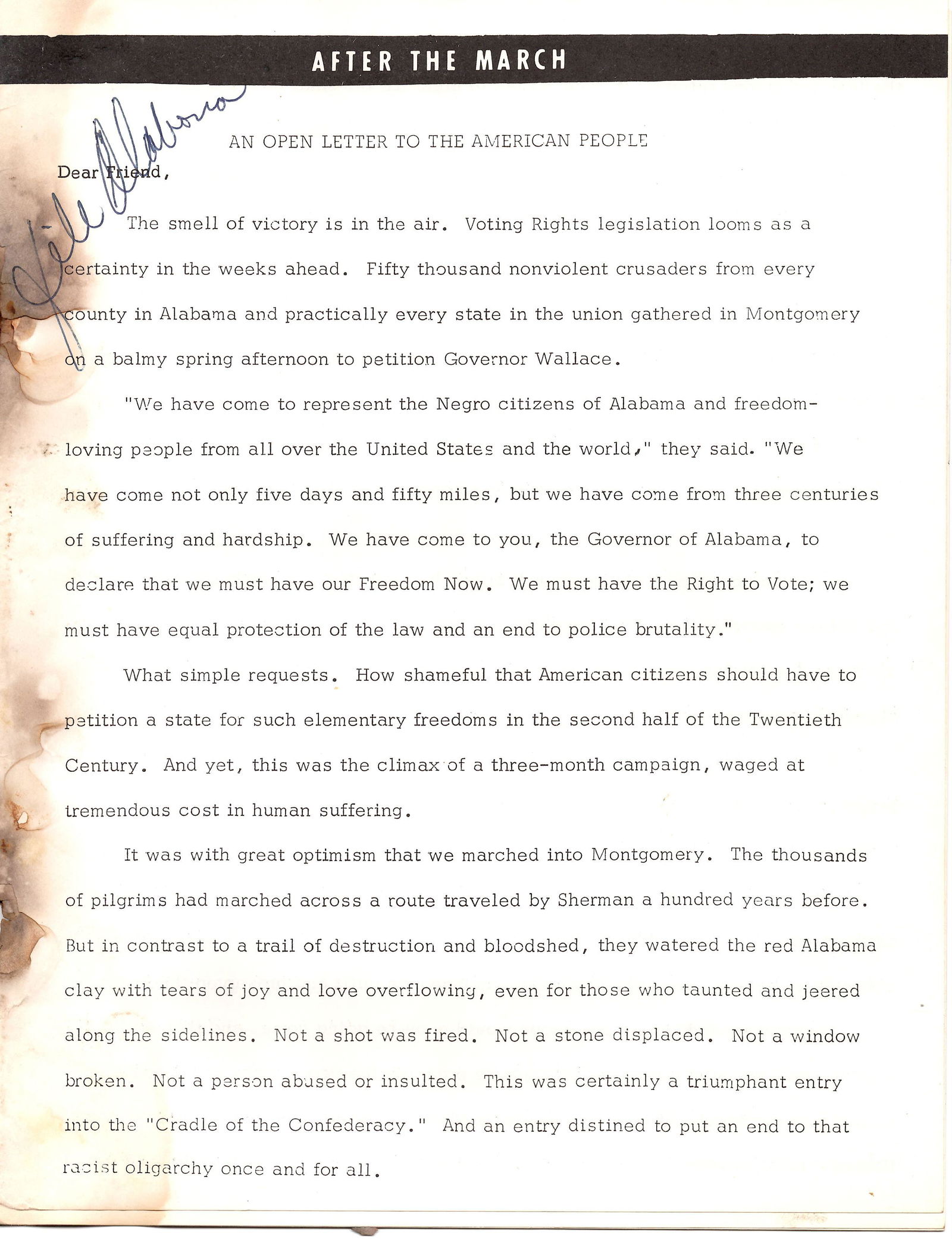 M.L. King "After the March: An Open Letter to the (1 of 1)