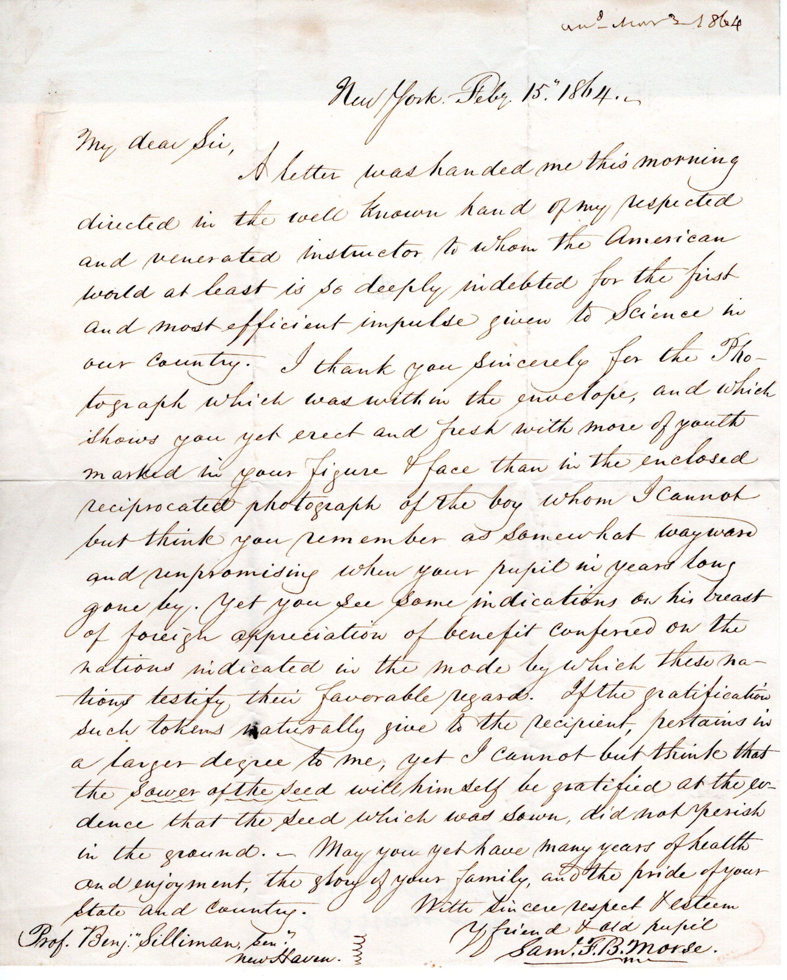 Samuel Morse to His Former Chemistry Professor at Yale (1 of 2)