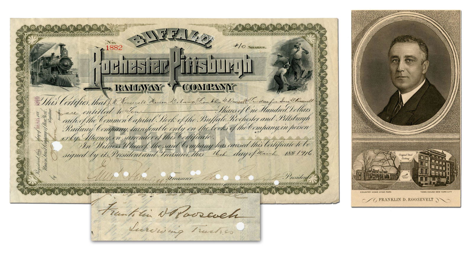 Franklin D. Roosevelt Signs Rare Stock Certificate as (1 of 5)