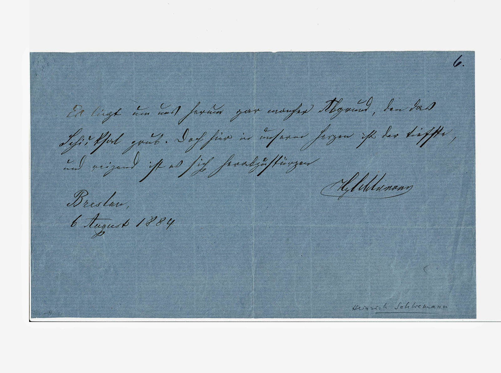 Heinrich Schliemann Autograph Quotation Signed 1884 (1 of 2)