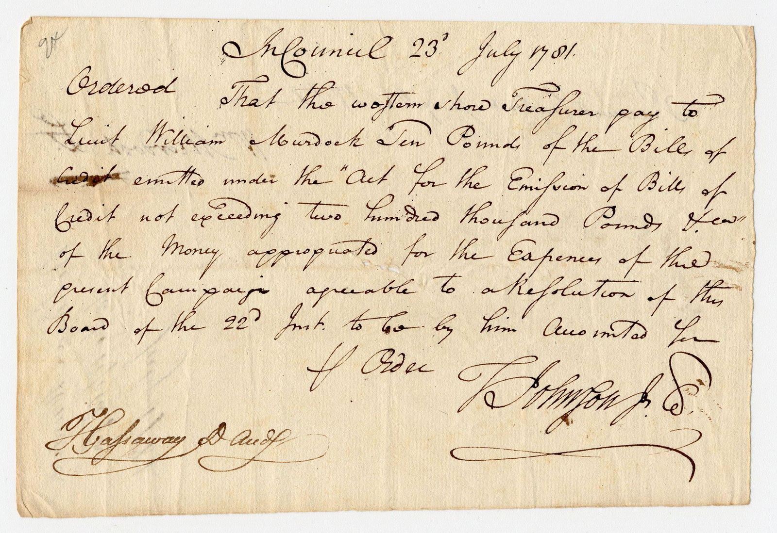 Rare Thomas Johnson Rev. War-Dated MDS, Future U.S.: Rare Thomas Johnson Rev. War-Dated MDS, Future U.S. Supreme Court Associate Justice 1p manuscript document signed by Thomas Johnson (1732-1819), future Associate Justice of the U.S. Supreme Court, as