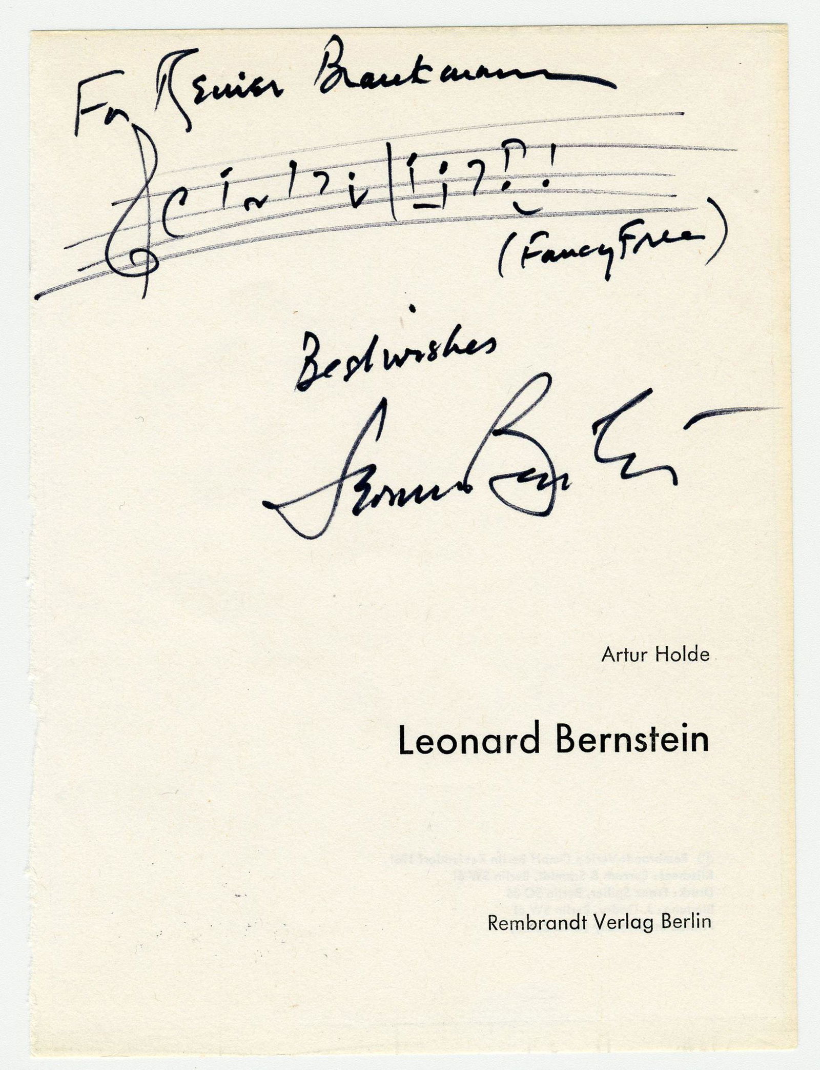 Leonard Bernstein Signed Title Page from His Biography, (1 of 3)