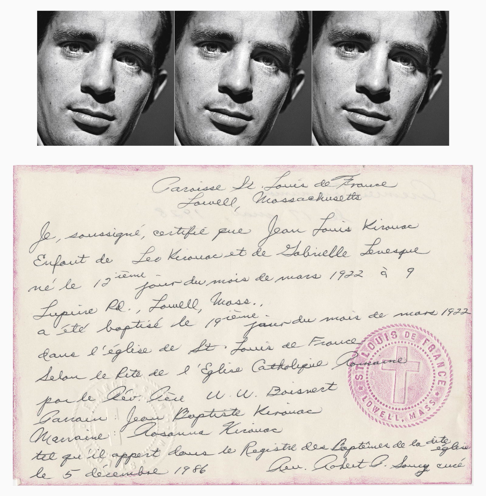 Jack Kerouac's Baptism Document, With Estate Provenance (1 of 3)