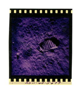 Iconic Apollo XI Color Film Negative of Aldrin's: Iconic Apollo XI Color Film Negative of Aldrin's Footprint on the MoonMeasuring 2.25" x 2.75", taken during NASA's Apollo XI mission, dated circa July 20, 1969. A transparent, plastic frame of 70-mm