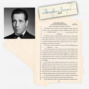 Hollywood Icon Humphrey Bogart Signs Contract During: Hollywood Icon Humphrey Bogart Signs Contract During the Making of "The Treasure of the Sierra Madre" and "Key Largo"8pp. typed document signed, measuring 8.5” x 11”, Los Angeles,