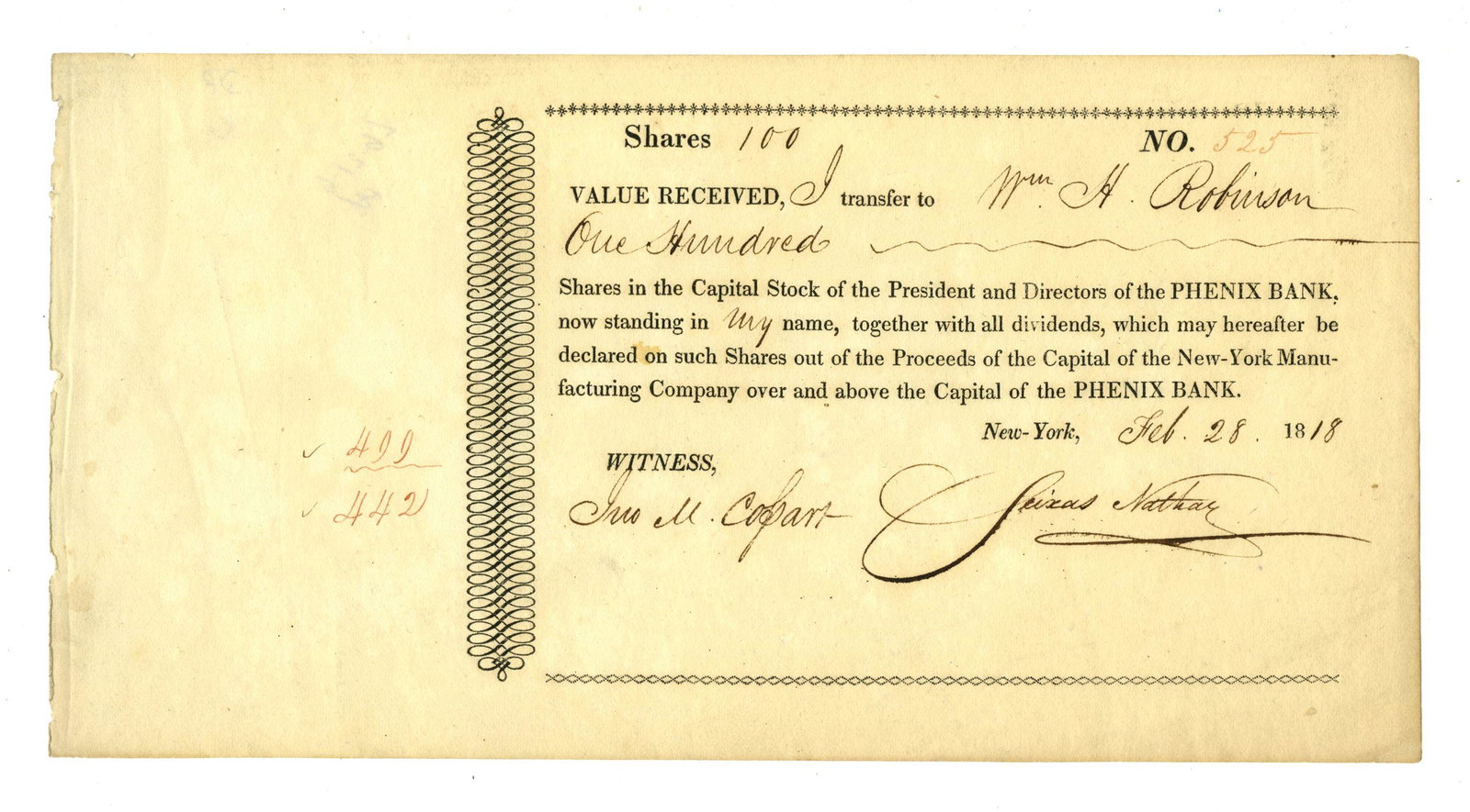 Boldly Signed Seixas Nathan Document Transferring Bank (1 of 2)