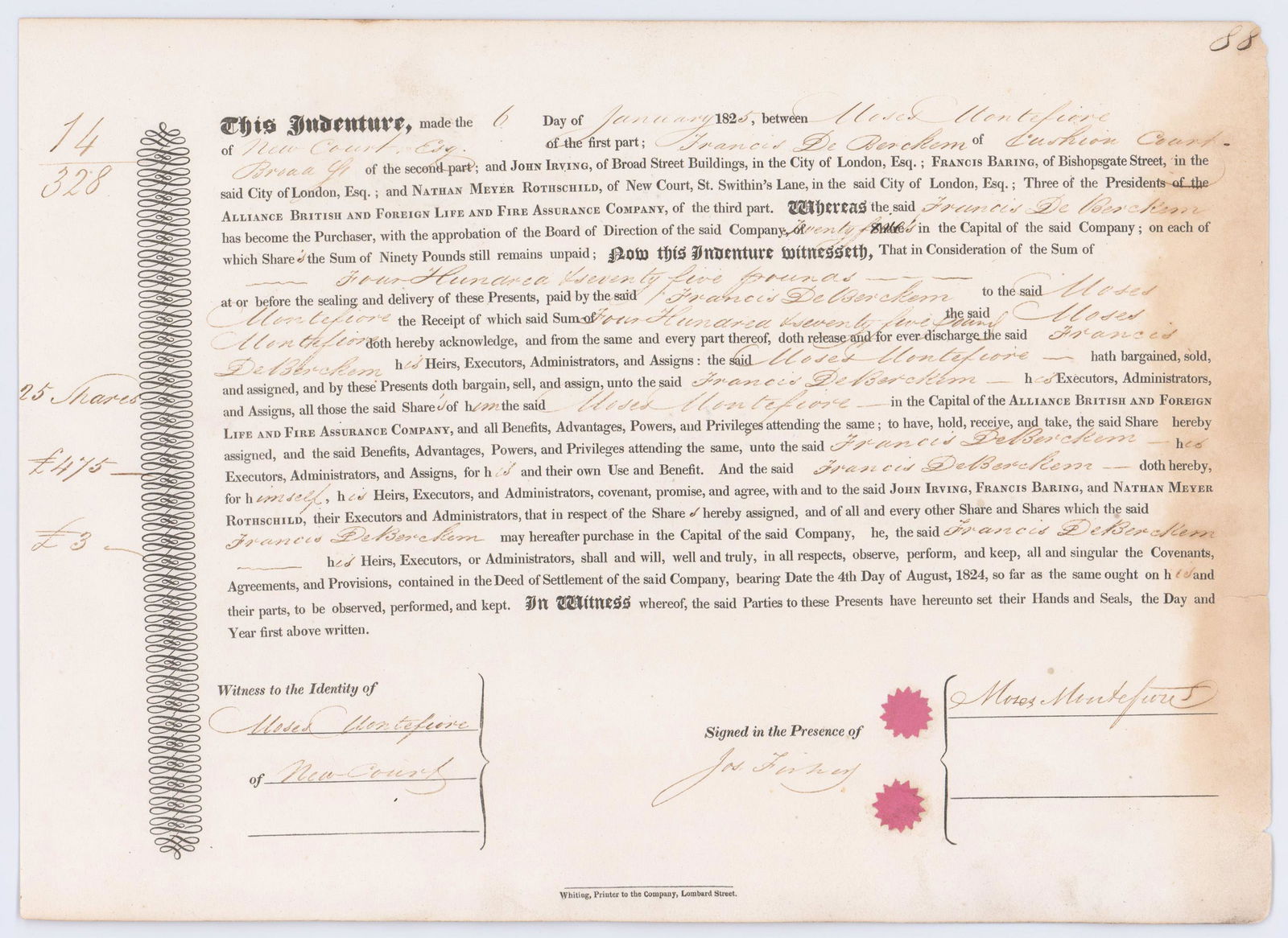 Early Stock Certificate from Moses Montefiore & Nathan (1 of 3)