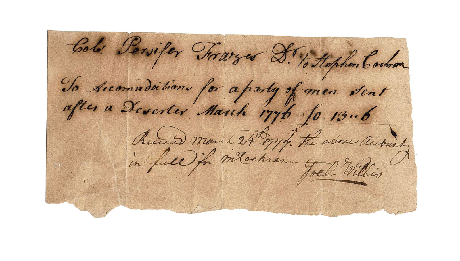 Chasing a Deserter in 1776 Pay Order (1 of 1)