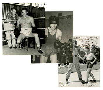 Max Baer 3 Humorous & Dynamic Signed and Inscribed: Max Baer 3 Humorous & Dynamic Signed and Inscribed Boxing PhotographsA group of three black and white images, all measuring approximately 7.5" x 9.5", of Max Baer, dating between 1951 and 1957.