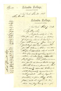 Frederick A.P. Barnard Two ALS Re: Raising Funds for an: Frederick A.P. Barnard Two ALS Re: Raising Funds for an Astronomical Observatory Two letters from Columbia College President, Frederick Barnard, written in early 1868. Both are 4pp of a bifolium,