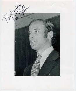 Joseph Biden Signed Photo from 1975: Joseph Biden Signed Photo from 1975 BIDEN, JOSEPH. A glossy black and white photograph signed, "Best Wishes / Joe Biden", as Senator, 1 p., 1975. On verso of photograph, "U.S. Sen Joseph Biden (D)