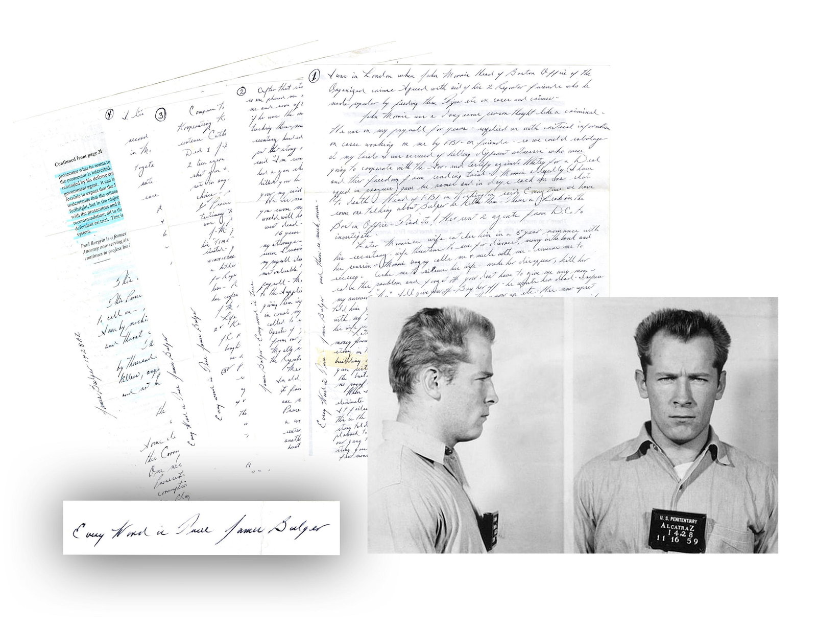 The Very Best James "Whitey" Bulger ALS " I wanted to: The Very Best James "Whitey" Bulger ALS " I wanted to punish him - kill him...", Signed 8 Times Fantastic Confessions! 7pp on five sheets, measuring 8.5" x 11", Coleman II U.S. Penitentiary, Sumtervil