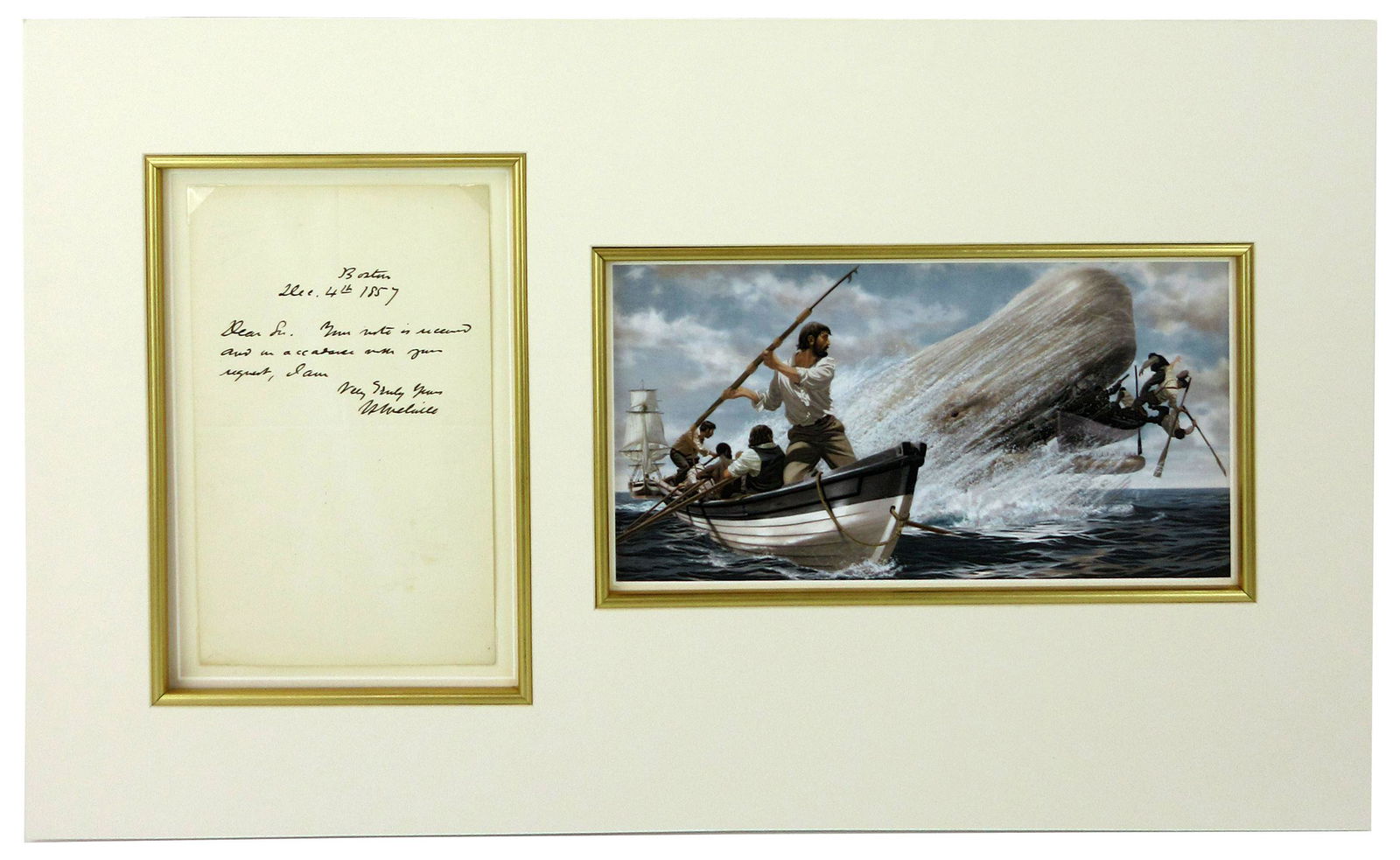 Moby Dick Author ANS Herman Melville, Written the Year: Moby Dick Author ANS Herman Melville, Written the Year He Wrote "The Confidence Man" 1p of a bifolium, measuring 4.875" x 8", Boston, Massachusetts, dated December 4, 1857. A short note, written to an