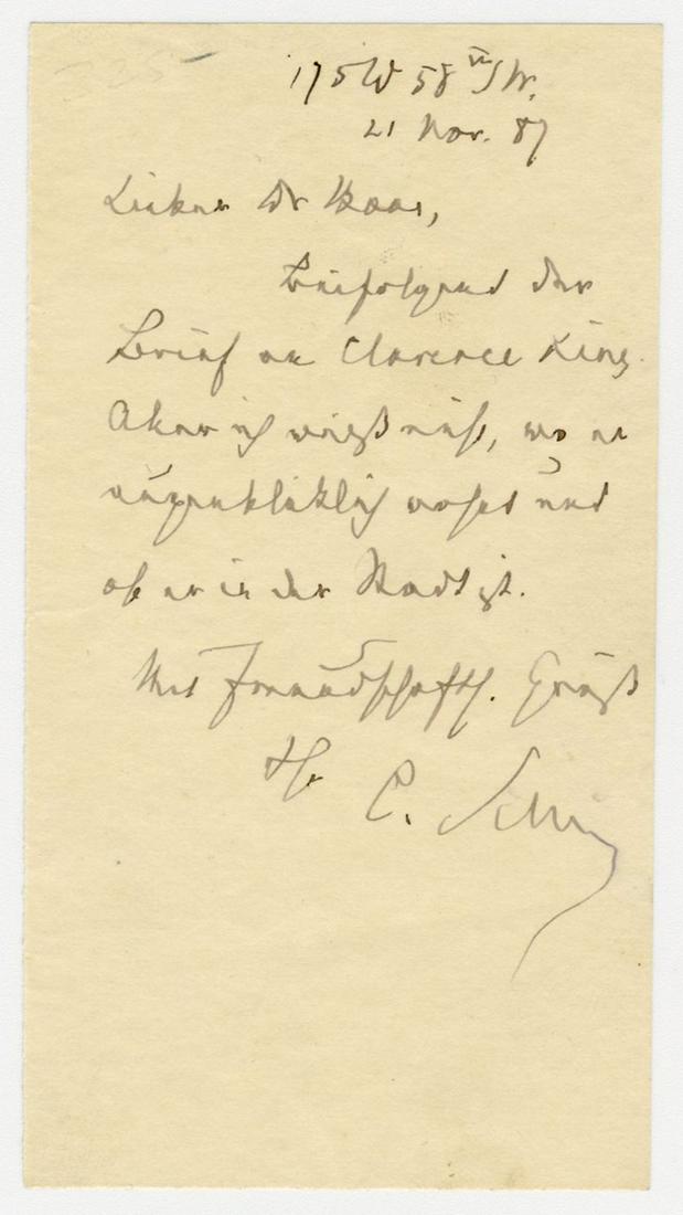 Carl Schurz, German-born Civil War Major General, ALS: Carl Schurz, German-born Civil War Major General, ALS Related to Turn-of-the-Century Scientists A 1p autograph letter signed in German by Carl Schurz (1829-1906), the former U.S. Secretary of the Inte