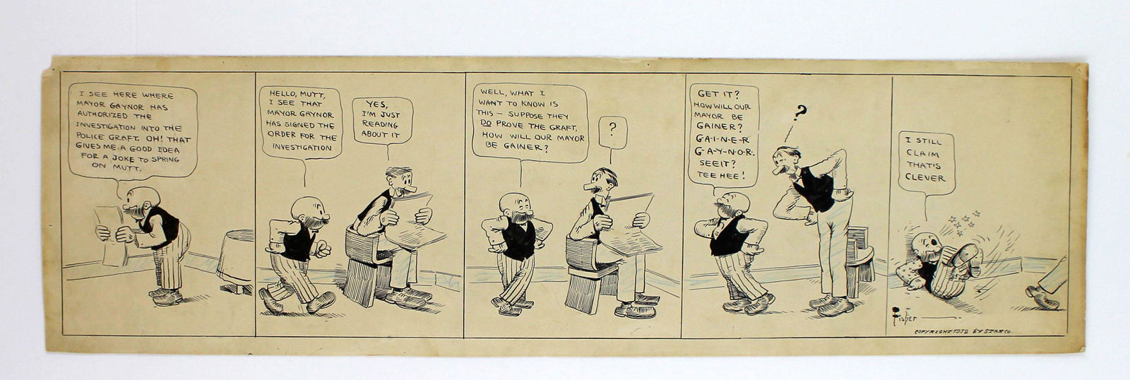 Mutt and Jeff Large Cartoon Strip, Mayor Gaynor Play on (1 of 3)