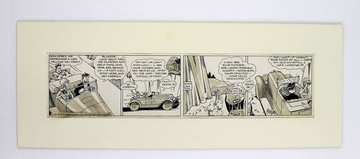 Early "Blondie" Comic Strip, July 7, 1931, Dagwood and: Early "Blondie" Comic Strip, July 7, 1931, Dagwood and Blondie Try to Get Married! Original Art Oversized sheet, measuring 18" x 4.5", Great Britain rights reserved, copyright 1931. A large print