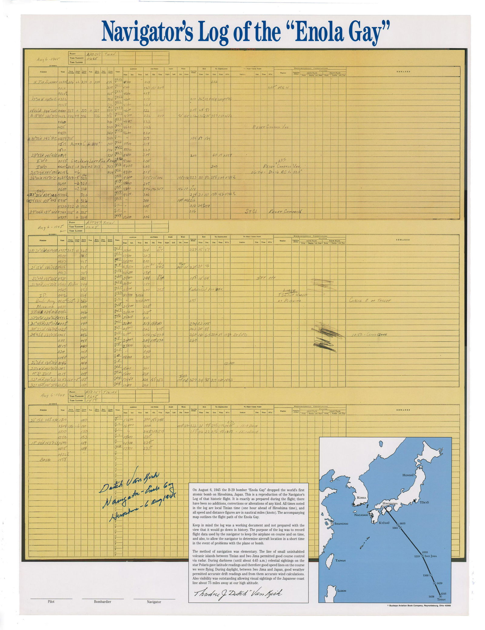 Enola Gay Navigator's Log Signed by Dutch Van Kirk (1 of 2)