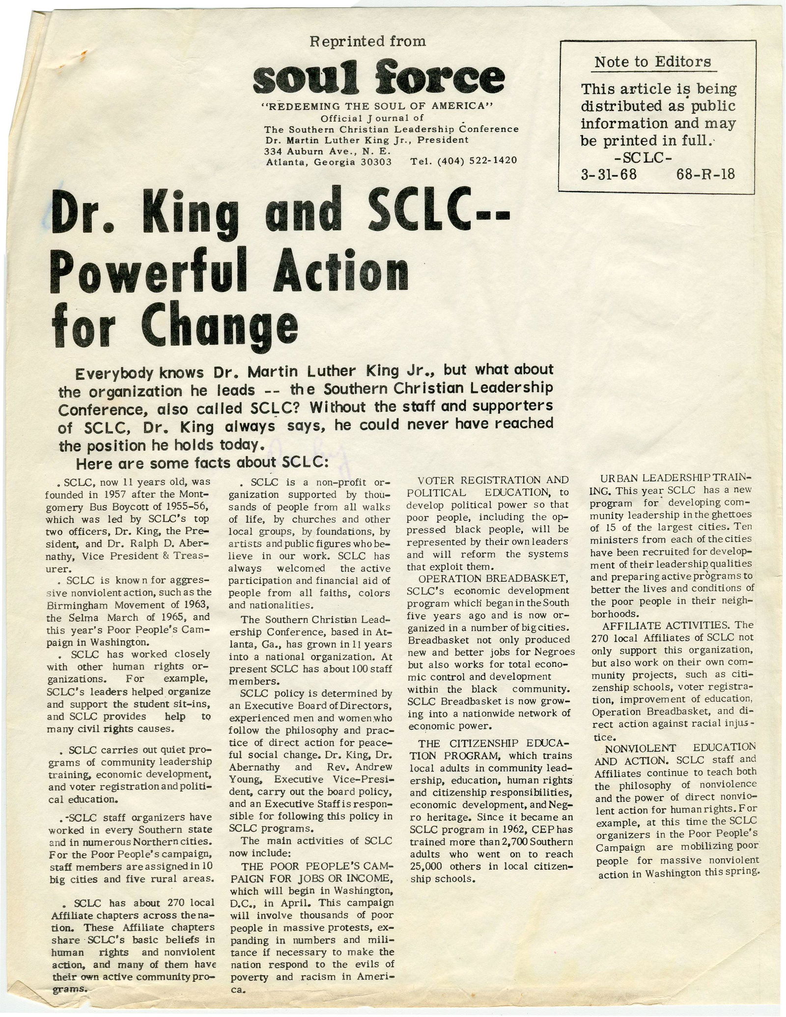 “Soul Force” MLK, Jr. Vintage Press Release (1 of 1)