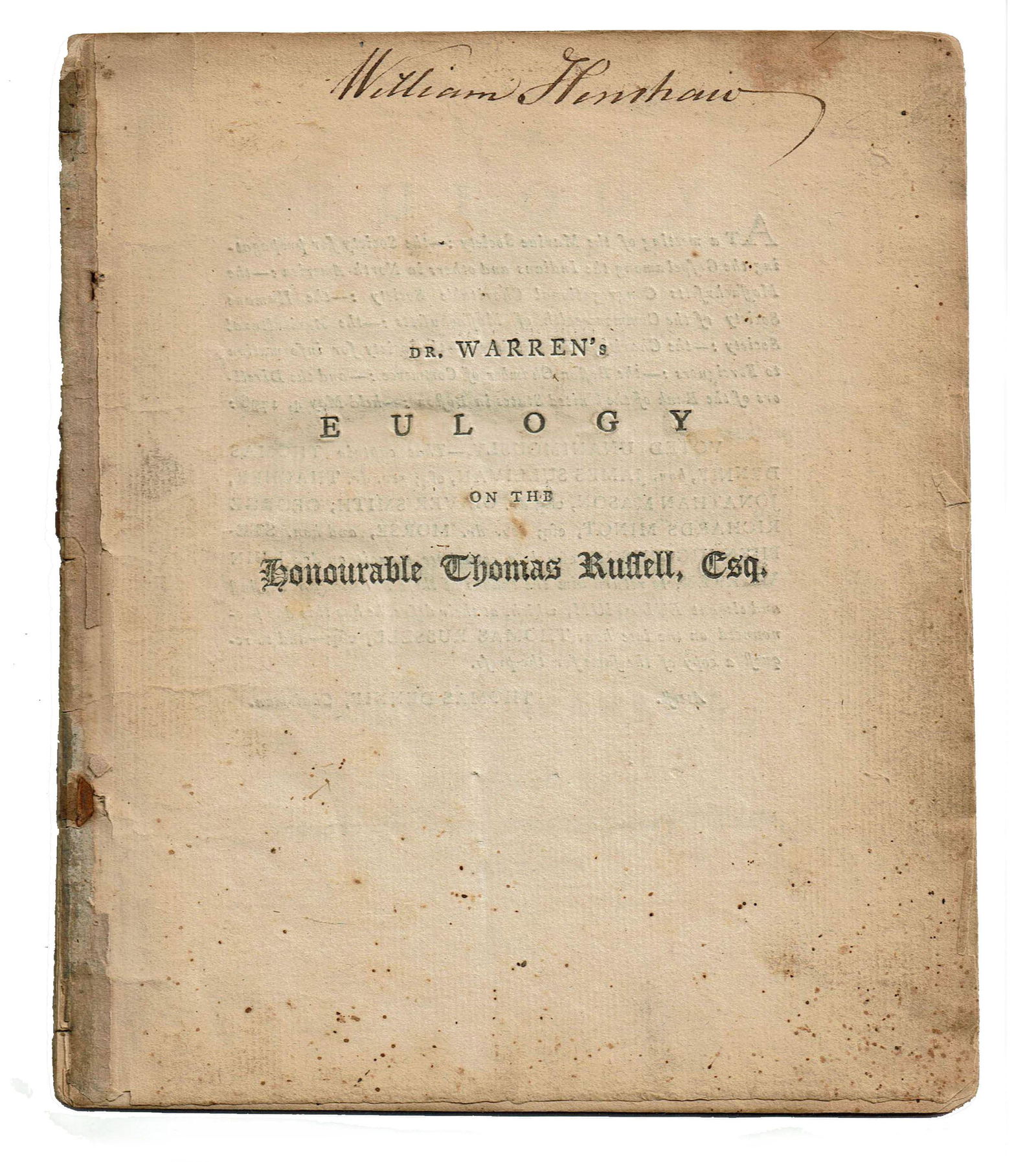 Rev. War Funeral Oration Written by a Founder of: Rev. War Funeral Oration Written by a Founder of Harvard Medical School & Rev War Surgeon An historic Revolutionary War era funeral oration, by a Massachusetts military hero, John Warren. Titled "