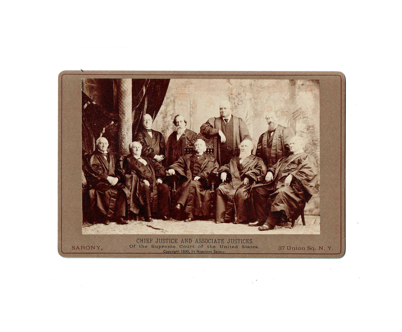 The Fuller Court Rare Photo: The Fuller Court Rare Photo SUPREME COURT. Rare Photograph of The Fuller Court, “Chief Justice and Associate Justices / of the Supreme Court of the United States”, unsigned, sepia toned, 5