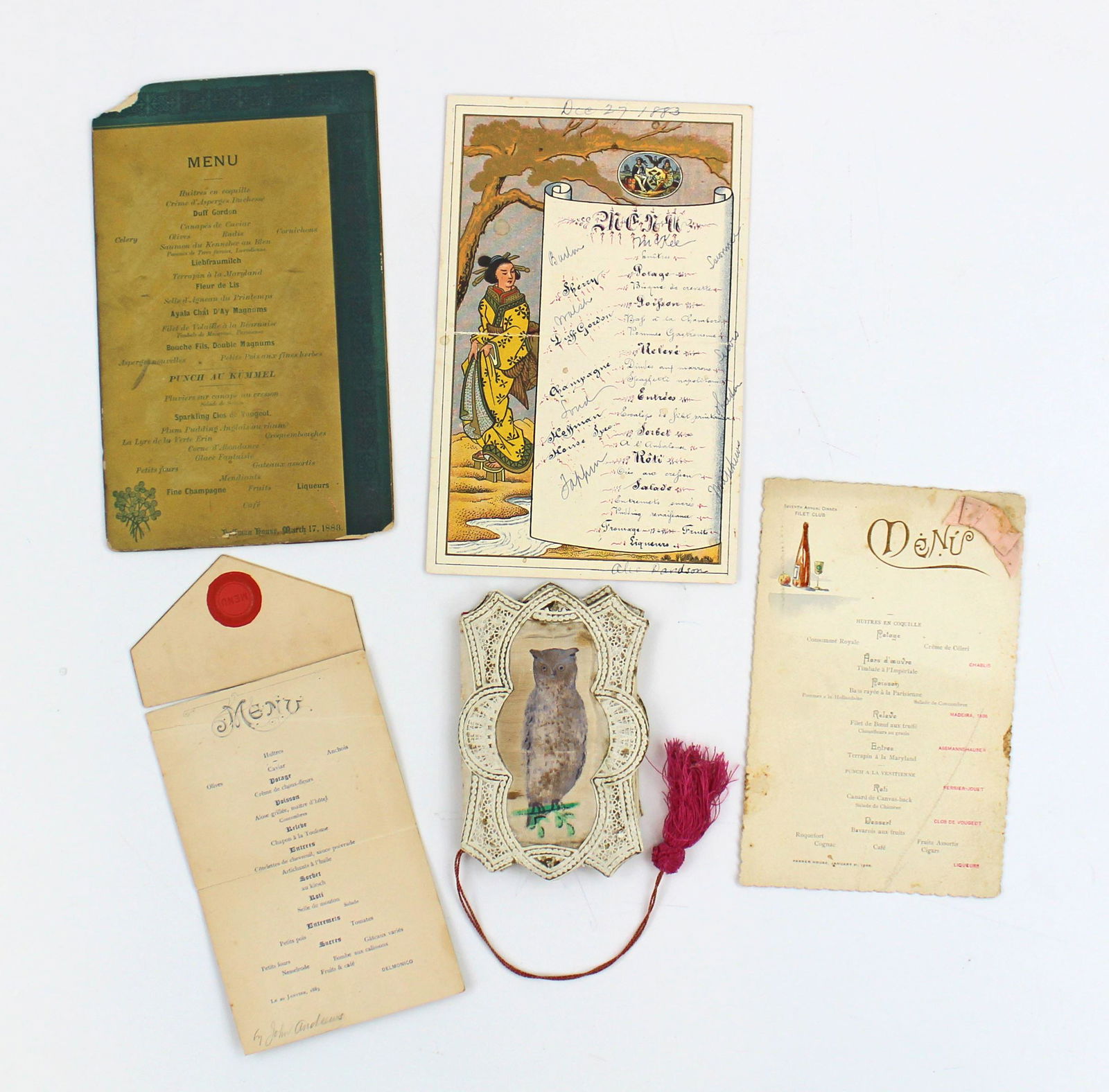 Club Menu Archive of Five, 1868-1888 (1 of 10)