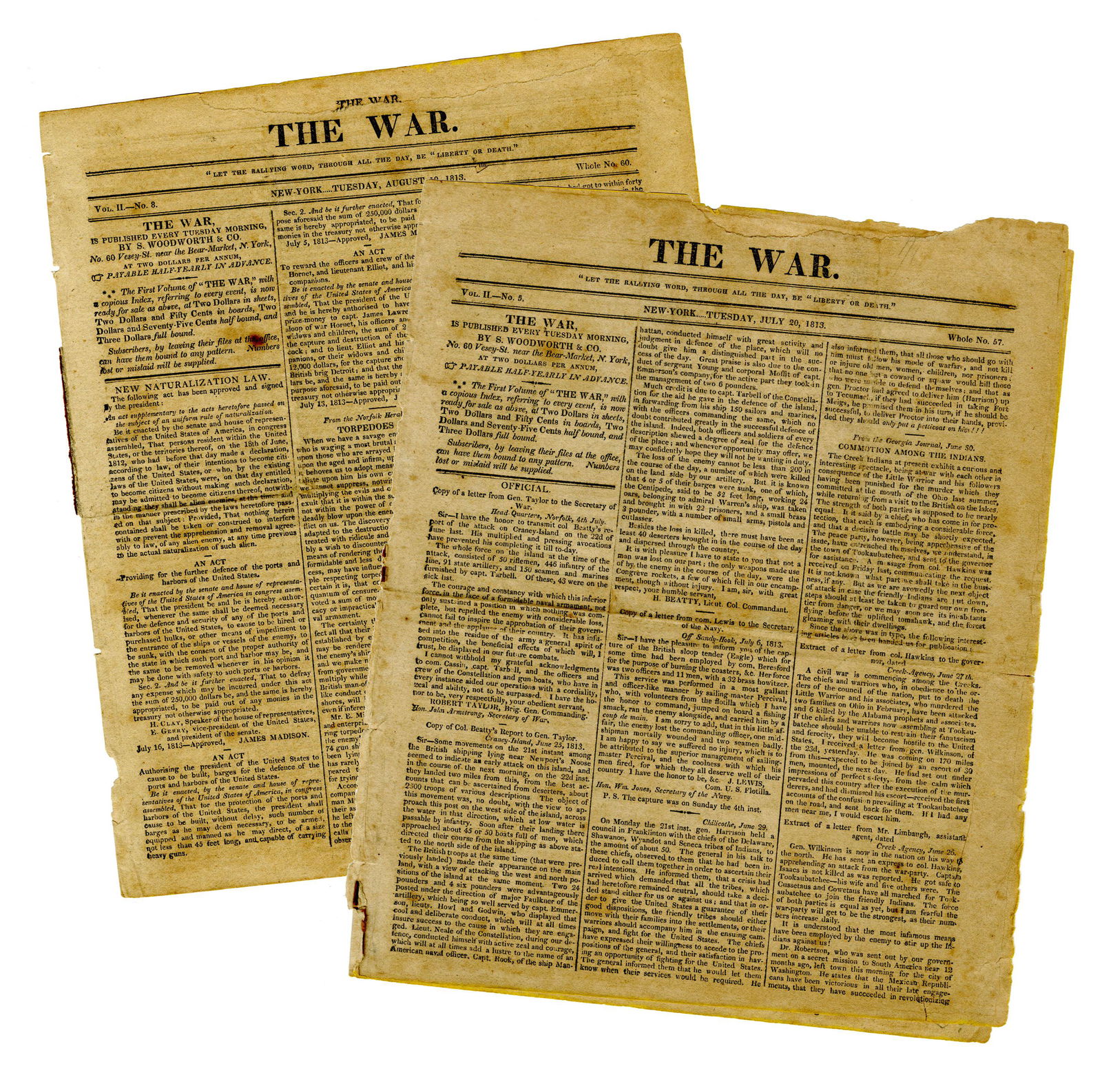 Two Issues of "The War" Newspaper, Reporting on The War (1 of 7)