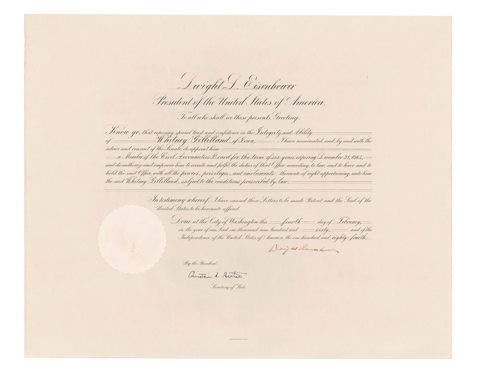 Dwight D. Eisenhower Pristine Signed Appointment (1 of 1)