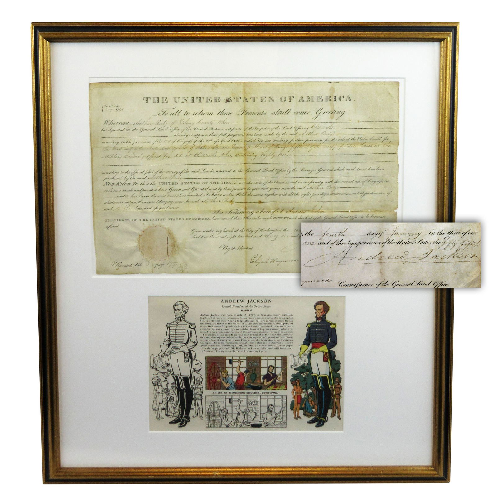 Andrew Jackson Signed Land Deed in Colorful Display (1 of 5)