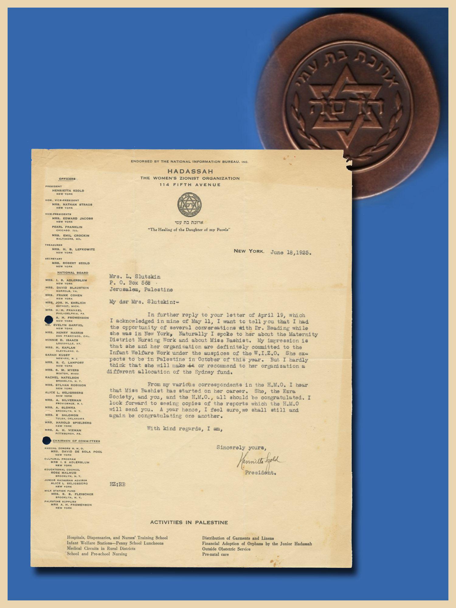 Henrietta Szold TLS Regarding the Health of Women in (1 of 3)