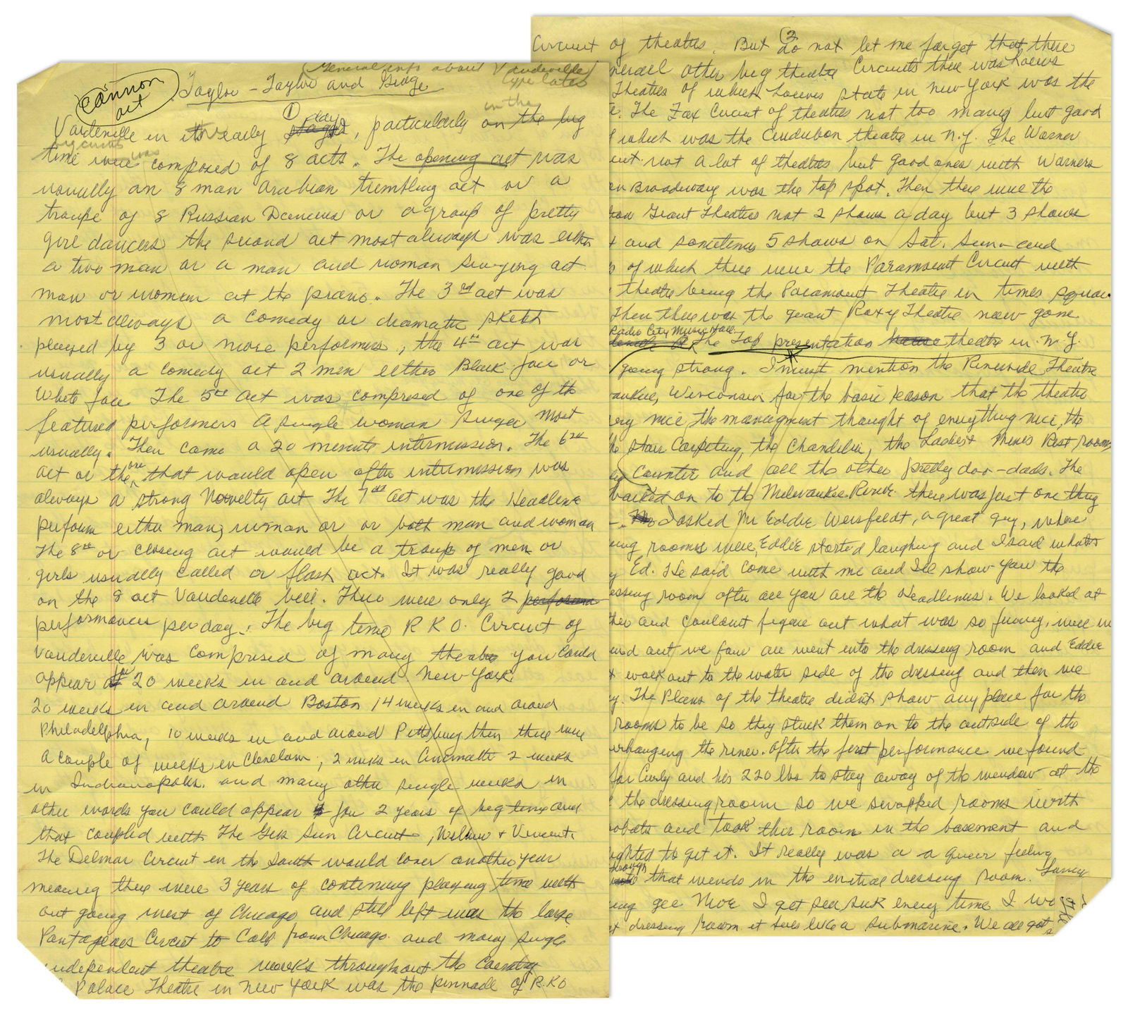 Moe Howard Autograph Manuscript Re: Life on the (1 of 3)