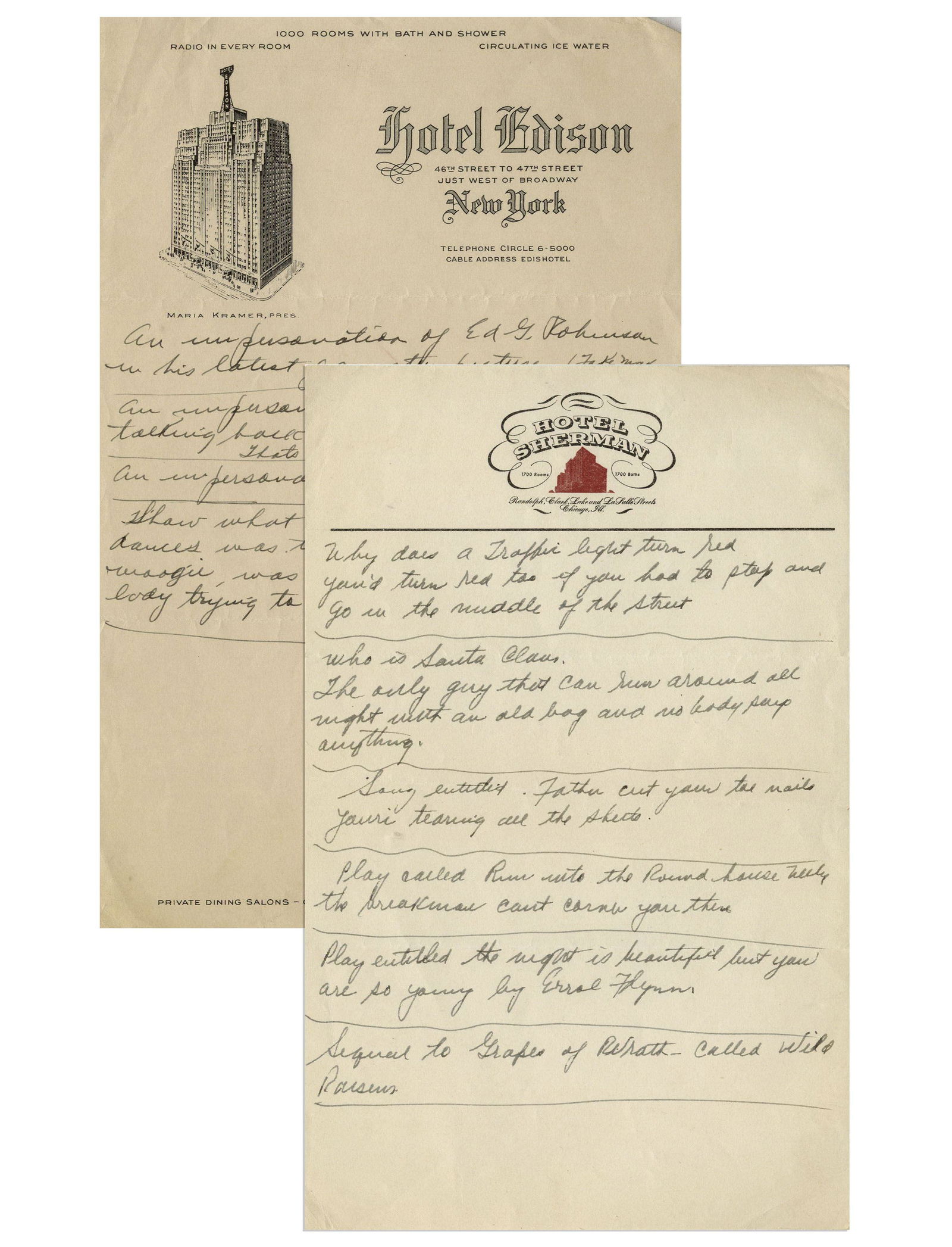 Moe Howard Handwritten Jokes for The Three Stooges (1 of 3)