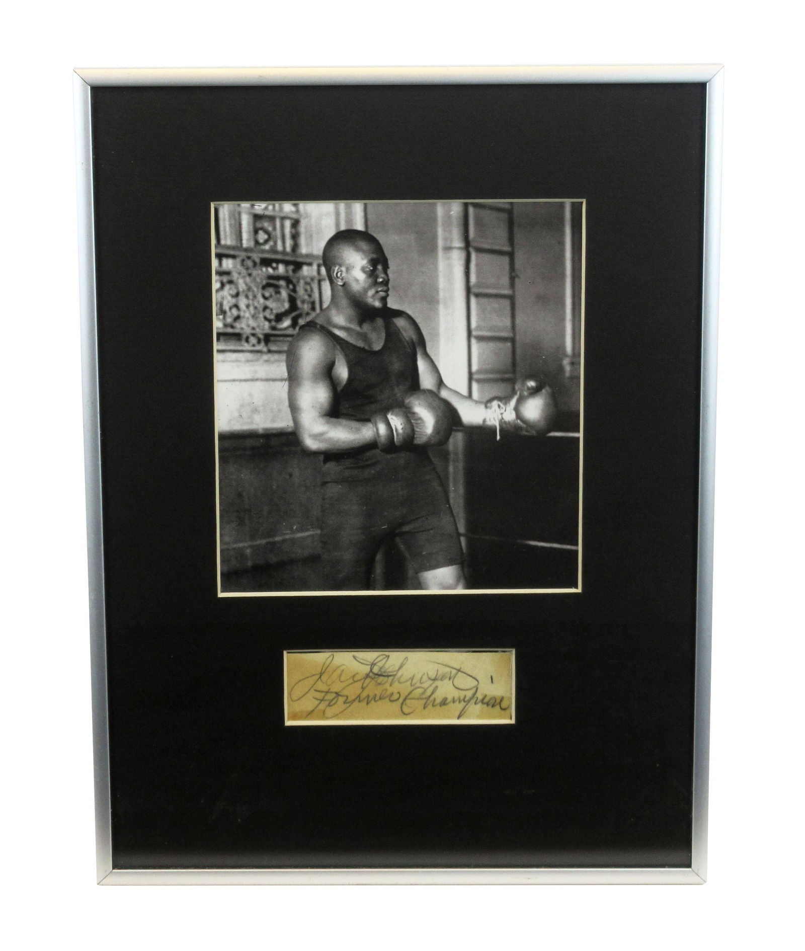 Jack Johnson, 1st Black World Heavyweight Boxing: Jack Johnson, 1st Black World Heavyweight Boxing Champion, Signature in Handsome Display A paper fragment signed and inscribed in pencil by Jack Johnson (1878-1946), the first black heavyweight boxing