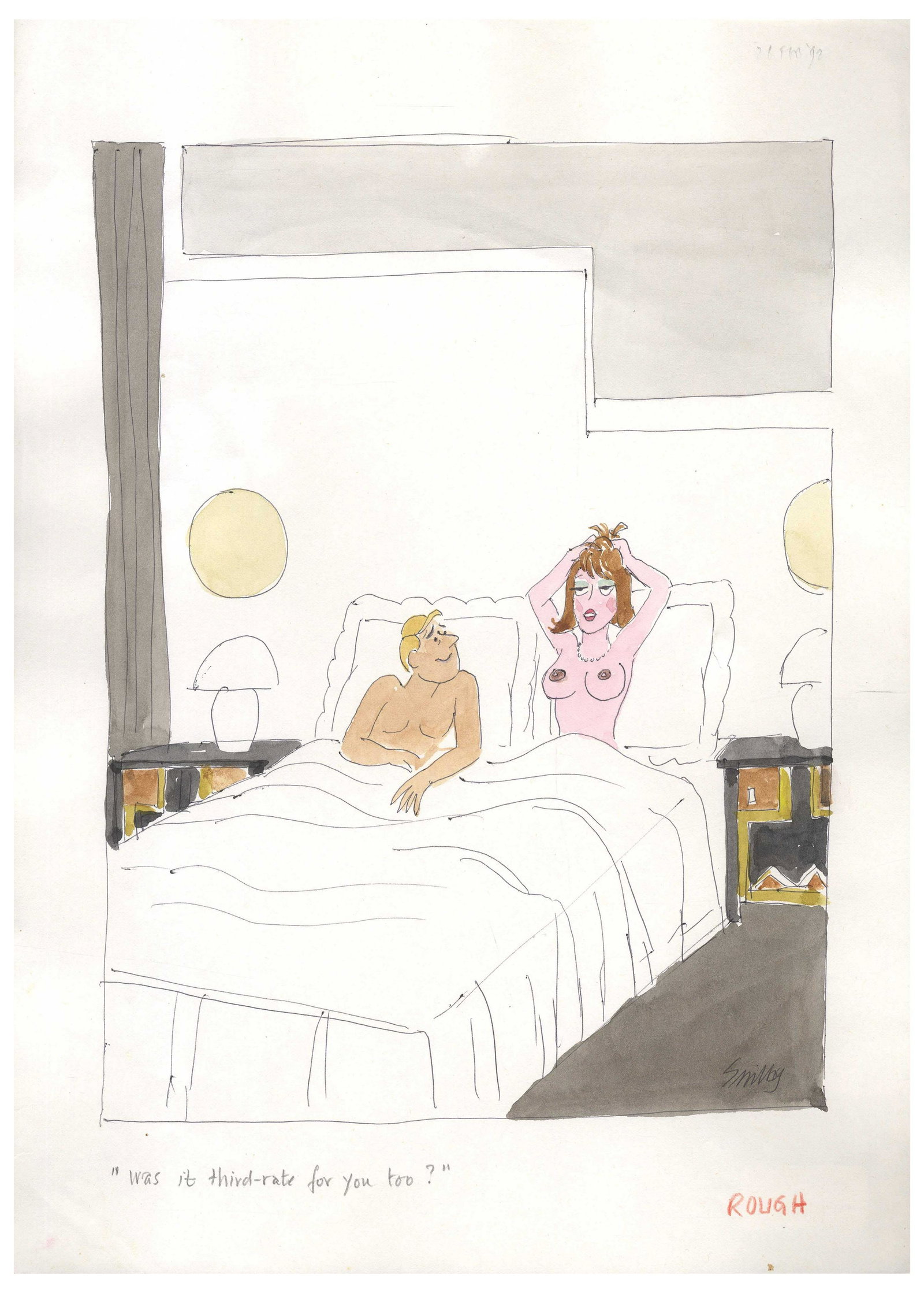 Francis "Smilby" Wilford-Smith Pen & Watercolor Artwork: Francis "Smilby" Wilford-Smith Pen & Watercolor Artwork Done for Playboy Francis Wilford-Smith original artwork done for "Playboy" circa 1970s, signed "Smilby". Composed in pen and watercolor,11" 