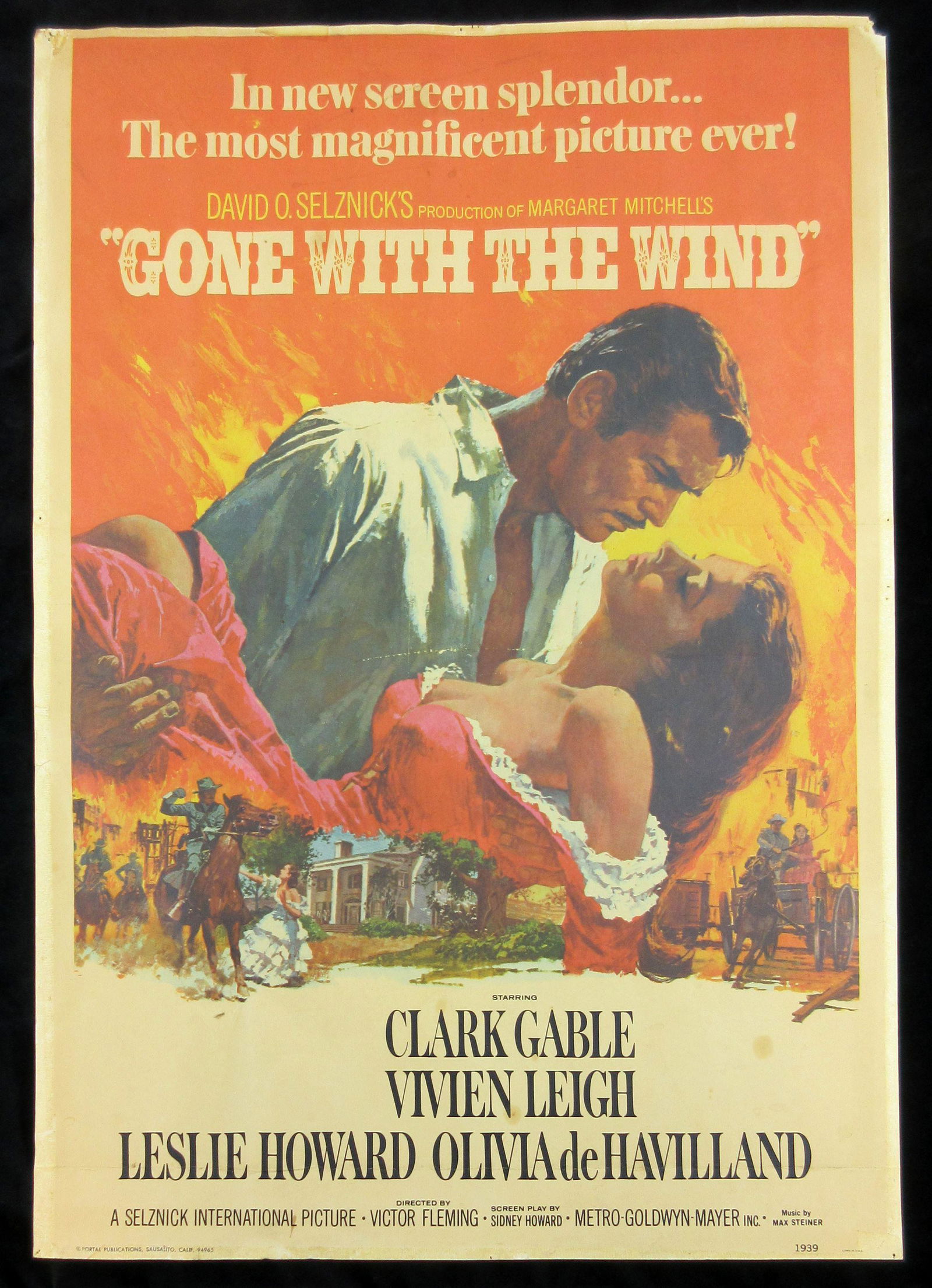 Gone With The Wind Poster, 1976 Reprint: Gone With The Wind Poster, 1976 Reprint A "Gone With The Wind" movie poster reissued by Portal Productions (Sausalito, California), ca. 1976 after the 1939 original. The poster incorporates all of the