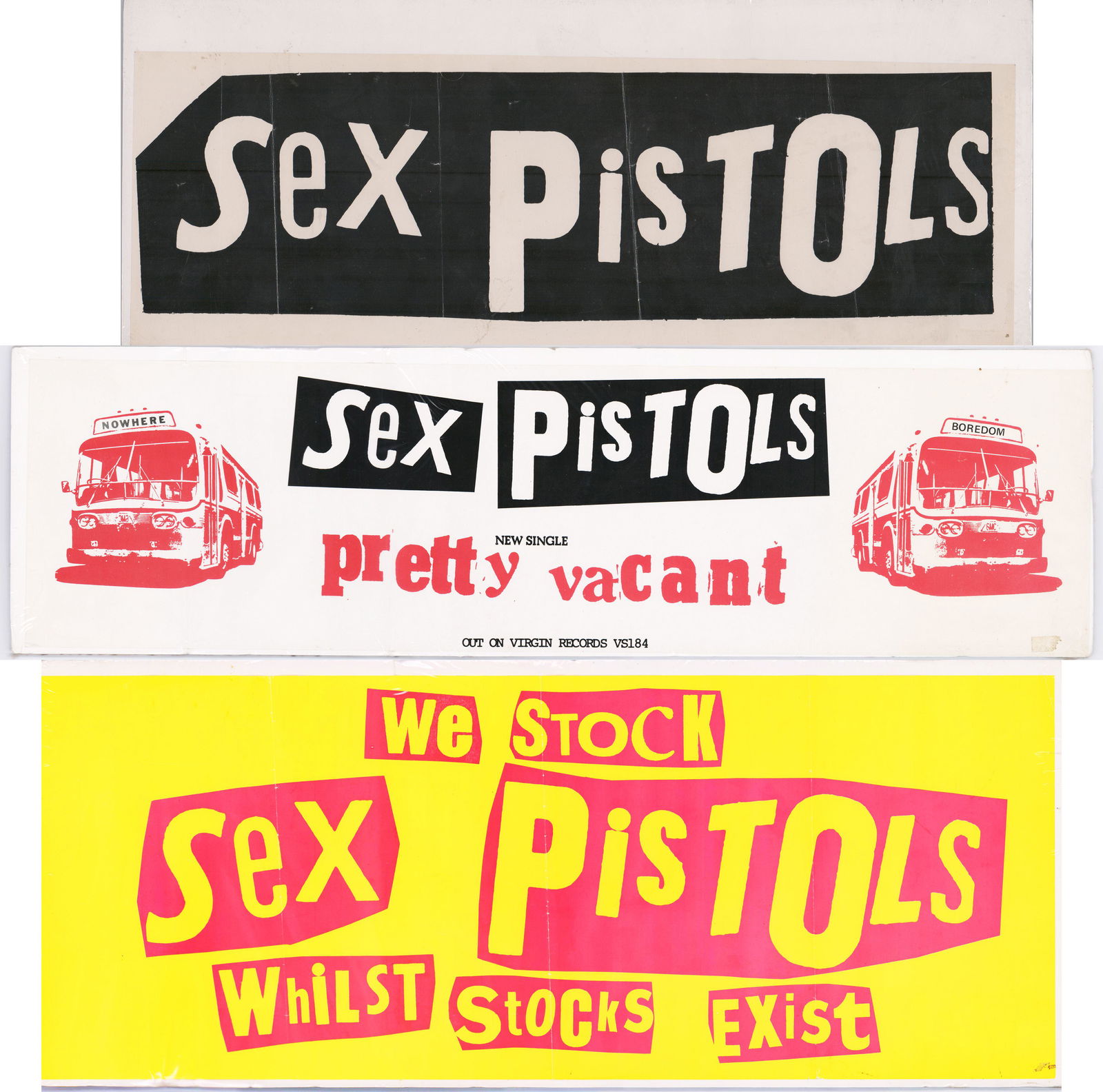 The Sex Pistols Group of Three Banners, Ex. Christies (1 of 5)