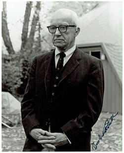 R Buckminster Fuller Large Attractive Signed Photo: R Buckminster Fuller Large Attractive Signed Photo FULLER, BUCKMINSTER R. Photograph Signed, “Buckminster Fuller”, 8” x 10”, Carbondale, n.d. Minor creasing, scattered surface marks,