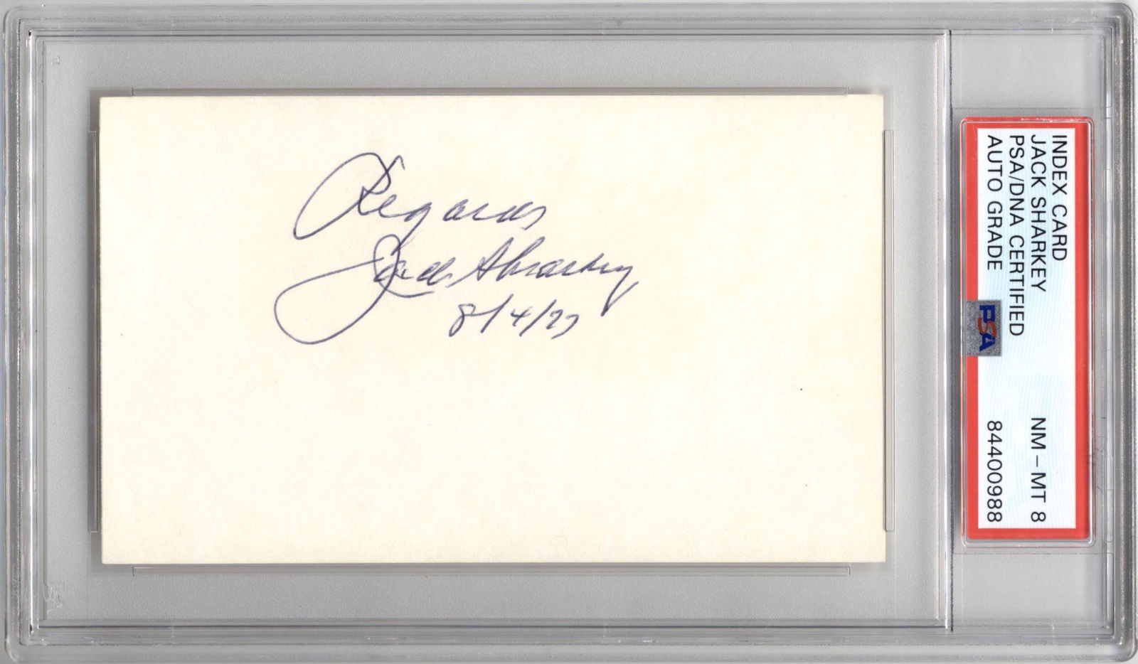 Jack Sharkey Signed Index Card PSA/DNA Slabbed & Graded (1 of 3)