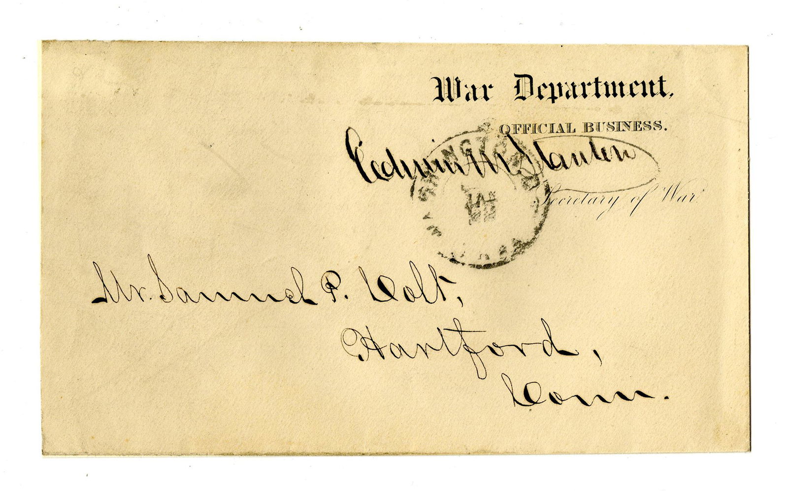 Edwin M. Stanton Signed Envelope, Likely War-Dated (1 of 3)