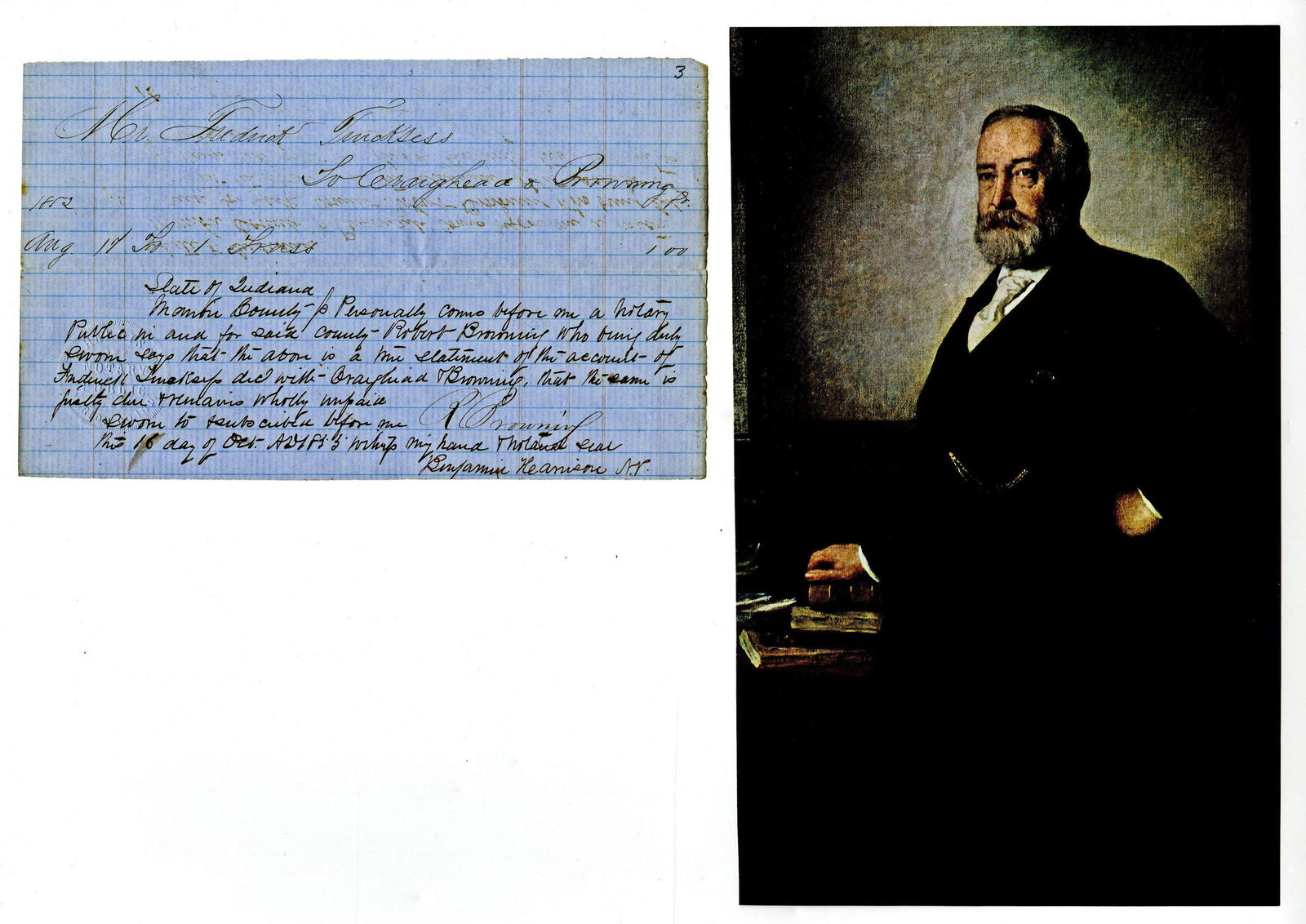 Benjamin Harrison Signed Statement as a 22-Year-Old (1 of 3)