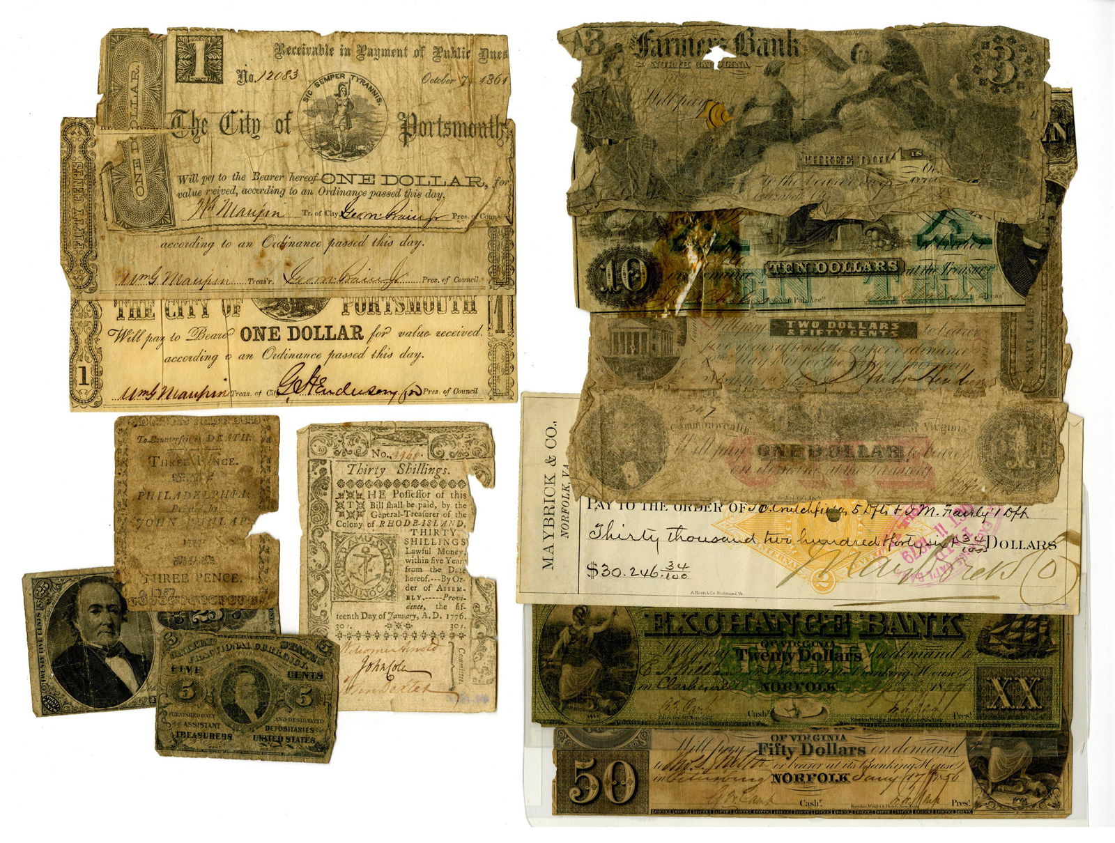 Group of 14 Early Currency Notes, Ca. 18th and 19th (1 of 5)