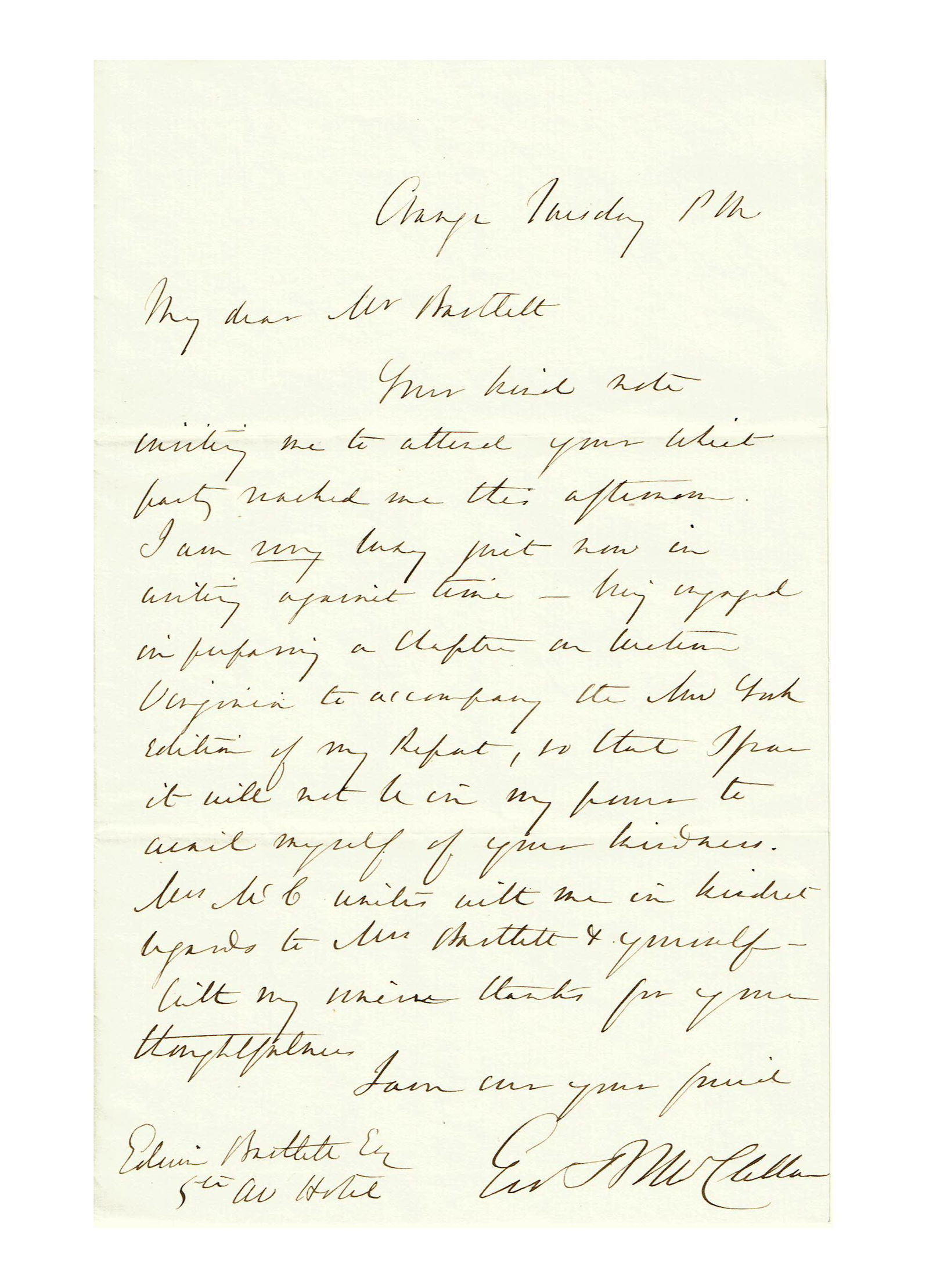 George McClellan Wartime ALS Re: Army of the Potomac (1 of 2)