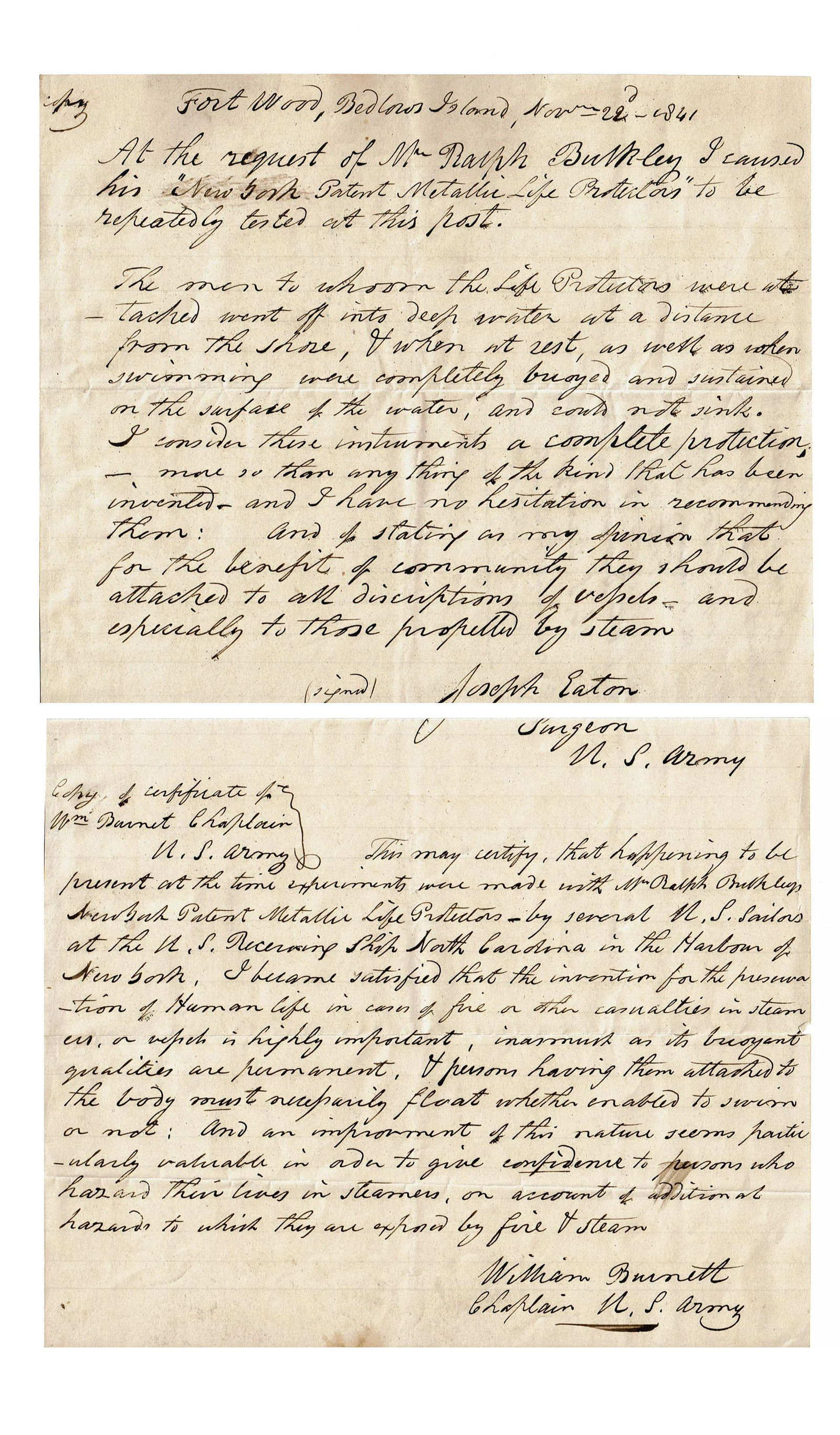 U.S. Army 1841 Tests "Metallic Life Protectors" (1 of 2)