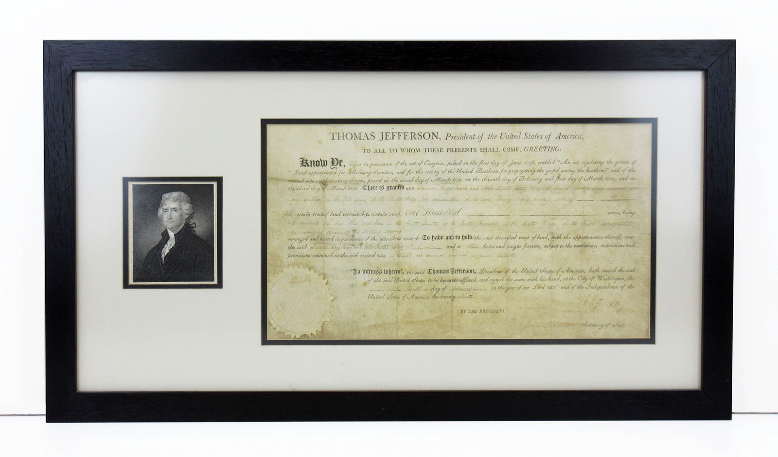 Jefferson & Madison Signed Land Grant for Heirs of a Deceased Soldier (1 of 4)